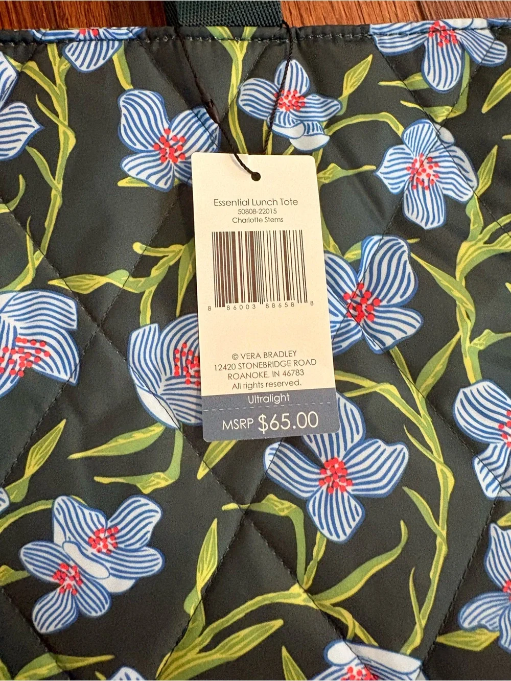 Vera Bradley Navy Green Floral Quilted Lunch Tote